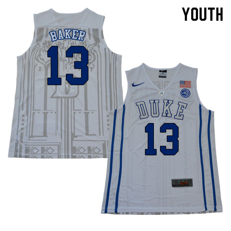 2018 Youth #13 Joey Baker Duke Blue Devils College Basketball Jerseys Sale-White
